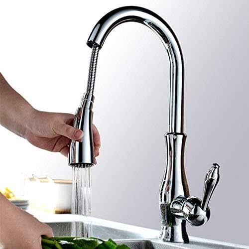 KANBUN Küchenspülbecken Wasserhahn für Barfarmhaus kommerzielle schwarze Messing-Vase-Wasserhähne ausziehen Tippknopf zum Schalten der Reinigungsmixer-Hähne (Cromo, mit Schlauchgröße 9-16) von KANBUN