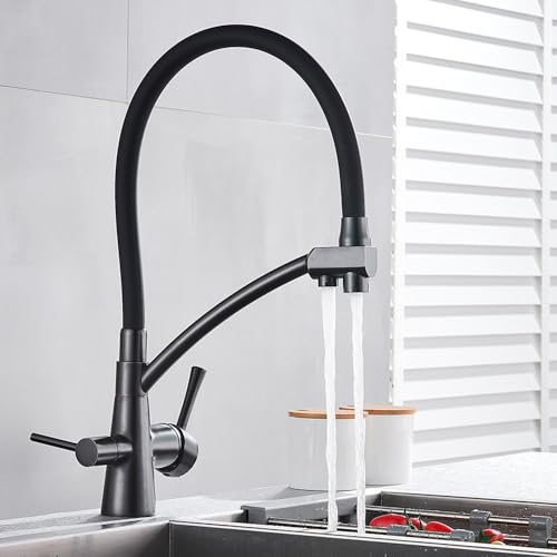 KANBUN Matte schwarze Küchenarmatur gefiltertes reines Wasser Spüle Doppelauslass 360 Drehen Trinkmischer Zapfhack KANBUN Matte schwarze Küchenarmatur gefiltertes reines Wasser Spüle Doppelauslass 360 Drehen Trinkmischer Zapfhack von KANBUN