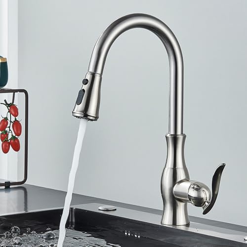 KANBUN Matte schwarze Pull Down Kitchen Wasserhahn Deck Mount Heiße und Colmixer Tap Drehen 2 Modi Kopfspüle Kichen Fuacet, gebürstete Nickel KANBUN Matte schwarze Pull Down Kitchen Wasserhahn Deck Mount Heiße und Colmixer Tap Drehen 2 Modi Kopfspüle Kichen Fuacet, gebürstete Nickel von KANBUN