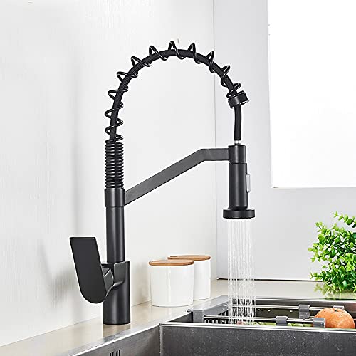 KANBUN Mattes schwarzes Messingzug - Out Küchen- und Badezimmerhahn, ein Loch, 360 ° rotierender heißer/kalter Mixer für Gefäßsüben von KANBUN