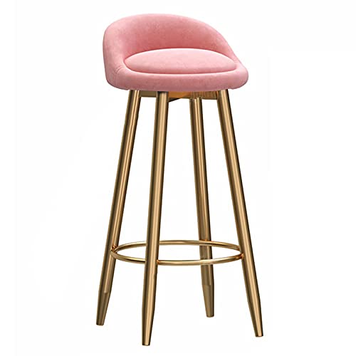 KANBUN Moderne goldene Beine Barstool Balkon Cafe Essstuhl mit Rückenlehne und bequemes Samtkissen, 6 Farben Optionale Sitzhöhe 65 cm (Farbe: Pink) von KANBUN