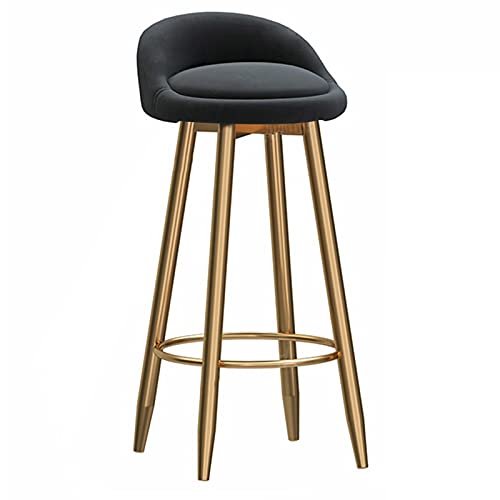 KANBUN Moderne goldene Beine Barstool Balkon Cafe Essstuhl mit Rückenlehne und bequemes Samtpolster, 6 Farben Optionale Sitzhöhe 65 cm (Farbe: Schwarz) von KANBUN