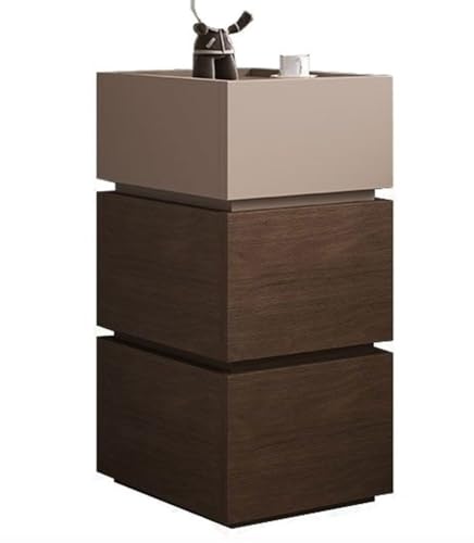 KANBUN Moderner Holzendtisch, Nachttisch mit 3 Schublade, Leichter Luxusschlafzimmer schmaler Nachttisch, minimalistischer Nachtstand (Khaki, 19,7'x14.2''x23.6 '') von KANBUN