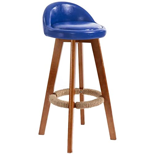 KANBUN Moderner Stuhl 360 ° rotierende Massive Holzstangen -PU -Sitzkissen und handgefertigtes Hanfseilschemel, 6 Farbe (Größe: 60 cm, Farbe: Blau) von KANBUN