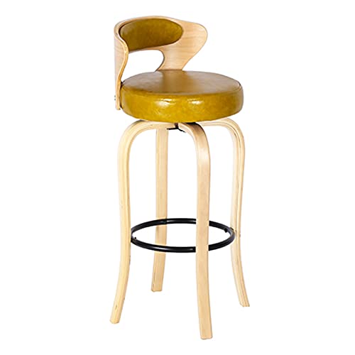 KANBUN Retro Bar Log Frame Chairs Home Cafe Coter Frühstück mit Rückenlehne, weichem Kissen und schwarzem Metallfußstütze (Größe: 75 cm, Farbe: Gelb) von KANBUN