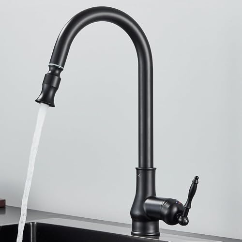 KANBUN Retro Messing Küchenspüle Wasserhahn ausziehen Eingreifer ein Griff Heißer kaltes Wasserkran für antike Wasserhahn (matt schwarz) von KANBUN