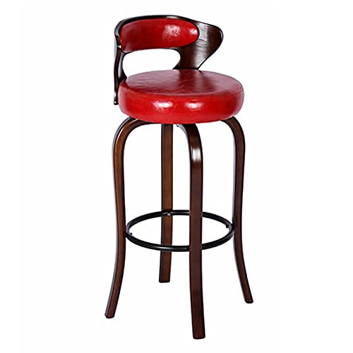 KANBUN Retro Style Bar Brauner Rahmenstühle Home Cafe Frühstück hoch, mit Rückenlehne, weichem Kissen und schwarzer Metallfußstütze (Größe: 75 cm, Farbe: Rot) von KANBUN
