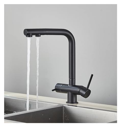 KANBUN Schwarzer Küchenauszug Filterarmatur - Chrom -Messingreiniger, 360 ° rotierende Dualdüse, Behälterspüle Mixer (Chrom) von KANBUN