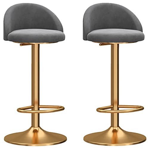KANBUN Stangenhocker Set von 2, mechanischer drehbar Verstellbarer Stuhl, Samtkrümmungsrückländer und Goldbasis mit Fußstütze, Frühstücksküchen Barhocker (Farbe: Grau) von KANBUN