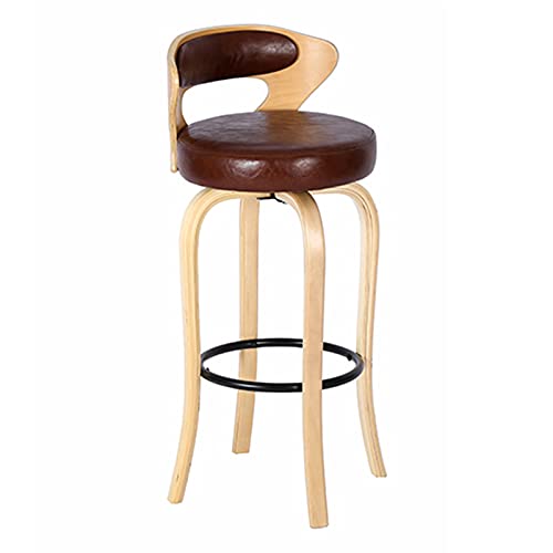 KANBUN Swivel Bar Log Rahmen Retro -Stühle Home Cafe Counter Frühstück mit Ergonomie Rückenlehne und schwarzer Metallfußstütze (Größe: 60 cm, Farbe: Braun) von KANBUN