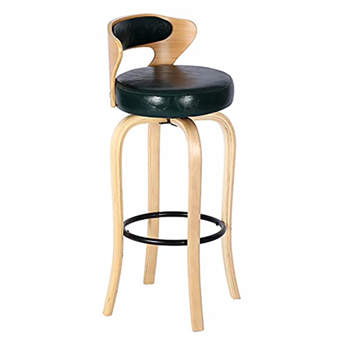 KANBUN Swivel Bar Log Rahmen Retro -Stühle Home Cafe Counter Frühstück mit Ergonomie Rückenlehne und schwarzer Metallfußstütze (Größe: 60 cm, Farbe: Grün) von KANBUN