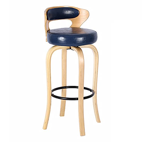 KANBUN Swivel Bar Log Rahmen Retro -Stühle Home Cafe Counter Frühstück mit Ergonomie Rückenlehne und schwarzer Metallfußstütze (Größe: 75 cm, Farbe: Blau) von KANBUN