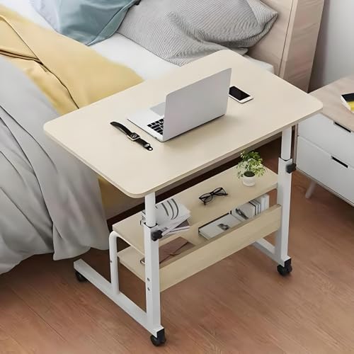 KANBUN Verstellbarer C-förmiger Endtisch mit Rädern U2013 Moderner Beistelltisch für Wohnzimmer, Schlafzimmer oder Büro, perfekt als Endtische Wohnzimmer mit Aufbewahrung oder Frühstückstisch, für von KANBUN