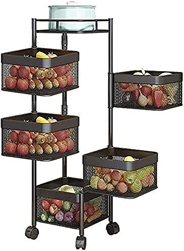 Küchenlagerständer Gemüse Rack Square Rolling Cart, 360-Grad-rotierende Bodenständer und rotierbarer Hohlkorb, in schmalen Räumen, Badezimmern und Küchen, Obst und Gemüsestora verwendet von KANBUN