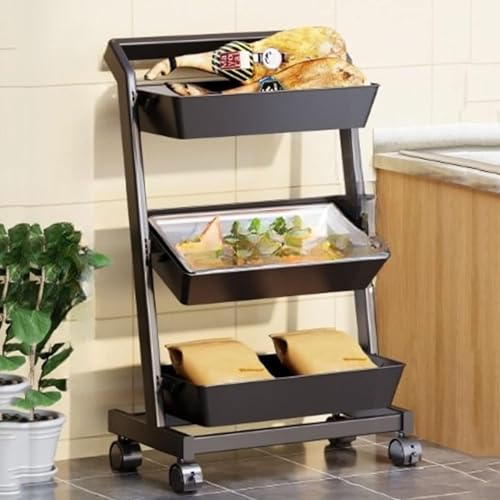Rolling Storage Cart mit Rädern Snackwagen, Lagerregal für Küche, freistehende rotierende Lagerregalkorb, für Obst, Gemüse (Größe: 4 Stufen, Farbe: Schwarz - a) von KANBUN