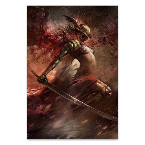 KANCAIGOU Elden Gaming Ring Poster König Godfrey weißer Löwe Malenia Blade of Miqueella Valkyrie Game Cover/Key Art Leinwand Poster, japanische Spiele, Leinwanddrucke, Wandkunst-Poster (15,5 x 45,7 von KANCAIGOU