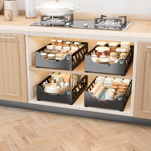 KANCAMPI Ausziehbare schublade küche Schrank Organizer,2PCS-Teleskopschublade gewürz Organizer küchen Schrank Organizer,Schubladen Organizer küche,Apothekerschrank spülschrank Organizer ausziehbar von KANCAMPI