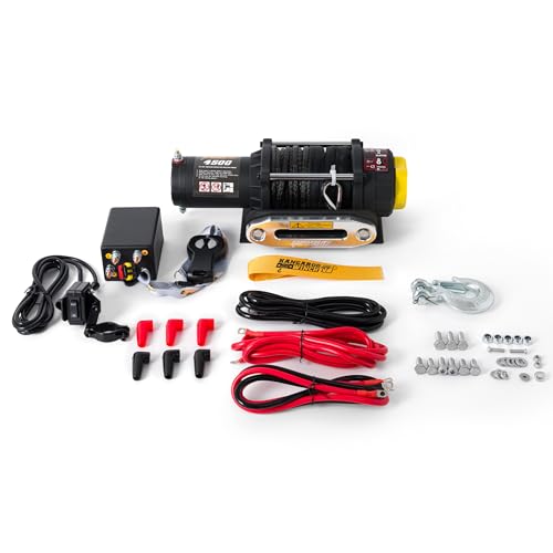 KANGAROO WINCH Elektrische Seilwinde 12V - 4500 LBS / 2040 kg Zugkraft - Ideal für ATV, Quad und Offroad Einsätze - Robuste Konstruktion - Inklusive Synthetikseil und Funkfernbedienung (K4500SR) von KANGAROO WINCH