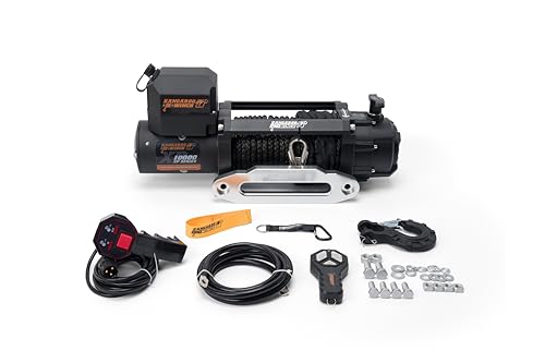 KANGAROO WINCH Schnelle Elektrische Seilwinde 12V mit Funkfernsteuerung - 10 000 lbs Zugkraft - Langlebiges Kunststoffseil - Perfekt für Offroad - 4x4 Forst- und Nutzfahrzeuge (K10000XP) von KANGAROO WINCH