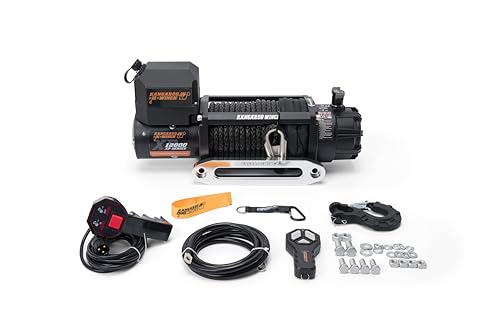 KANGAROO WINCH Schnelle Elektrische Seilwinde 12V mit Funkfernsteuerung - 12 000 lbs Zugkraft - Langlebiges Kunststoffseil - Perfekt für Offroad - 4x4 Forst- und Nutzfahrzeuge (K12000XP) von KANGAROO WINCH