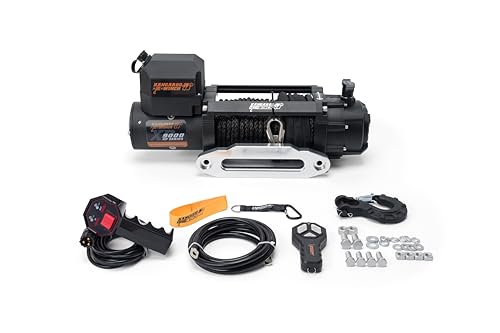 KANGAROO WINCH Schnelle Elektrische Seilwinde 12V mit Funkfernsteuerung - 9000 lbs Zugkraft - Langlebiges Kunststoffseil - Perfekt für Offroad - 4x4 Forst- und Nutzfahrzeuge (K9000XP) von KANGAROO WINCH