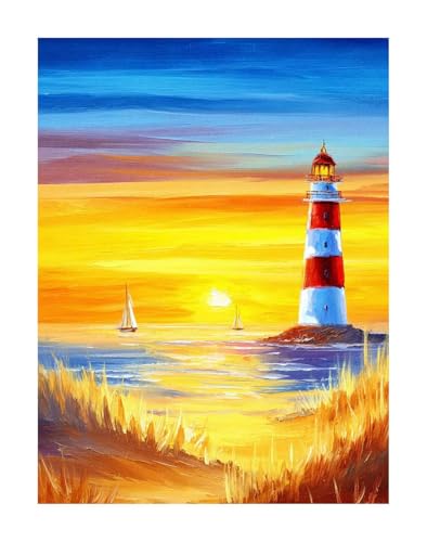 Diamond Painting Set Leuchtturm Diamant Painting Erwachsene Groß DlY Art Kinder Full Drill Diamond Malerei Abstrakt 5D Diamant Kunst Malerei Stickerei Mosaic Bastelset Home Decor 40x50cm KSWF643 von KANGSONGWENJIAJU