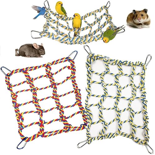 2 Stück Buntes Vogel Seilnetz,32x25cm Gewebtes Kletterseilnetz mit 4 Haken,Hängende Haustier Hängematte,Seilbrücke Spielzeug,Käfigdekoration Kletternetz,für Kleintiere Ratte Hamster Vogel Frettchen 2 Stück Buntes Vogel Seilnetz,32x25cm Gewebtes Kletterseilnetz mit 4 Haken,Hängende Haustier Hängematte,Seilbrücke Spielzeug,Käfigdekoration Kletternetz,für Kleintiere Ratte Hamster Vogel Frettchen von KANGWFAN