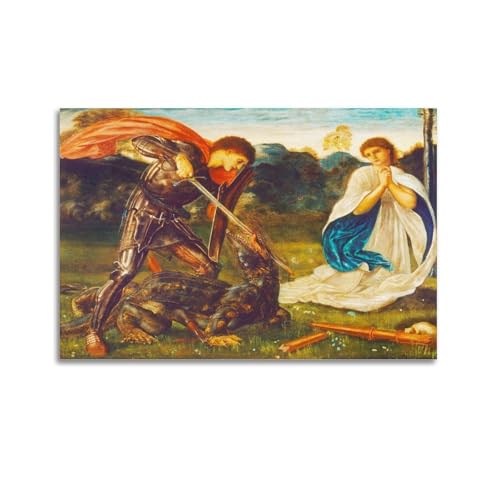 KANGZENG Edward Burne-Jones Malerwerke (St. George und der Drache), Kunstposter, Bild, Leinwand, Wandfarbe, Kunstdekoration, moderne Wohnkunstwerke, 60 x 90 cm von KANGZENG