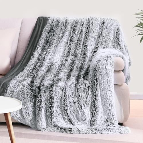 KANKAEU Fluffy Blanket 130x160 cm, Ultra Soft Faux Fur Throw Blanket, Gradient Grey Throws for Sofas, Cozy and Warm Fluffy Throw, Wool Blanket, Sofa Blanket, Bedspread von KANKAEU