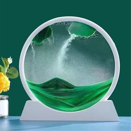 KANLVU Fließende Sandmalerei Flüssige Bewegung Sandbilder Elegant Schwarz-Weiß Rahmen 3D-Tiefsee, Sandscape Stressabbau Zuhause Arbeit Büro Schreibtischdekoration(Green,7IN_White Frame) von KANLVU