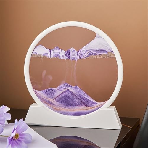 KANLVU Fließende Sandmalerei Flüssige Bewegung Sandbilder Elegant Schwarz-Weiß Rahmen 3D-Tiefsee, Sandscape Stressabbau Zuhause Arbeit Büro Schreibtischdekoration(Purple,7IN_White Frame) von KANLVU