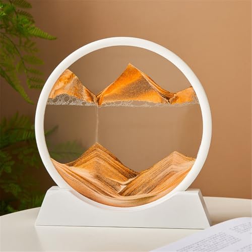 KANLVU Fließende Sandmalerei Flüssige Bewegung Sandbilder Elegant Schwarz-Weiß Rahmen 3D-Tiefsee, Sandscape Stressabbau Zuhause Arbeit Büro Schreibtischdekoration(Yellow,7IN_White Frame) von KANLVU