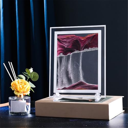 KANLVU Fließende Sandmalerei Flüssige Bewegung Sanduhr Sandbilder Quadratischer Glasrahmen Wohnzimmerornamente Studio-Dekoration Sandscape Kunstgeschenk Für Zu Hause(Coffee,5in) von KANLVU
