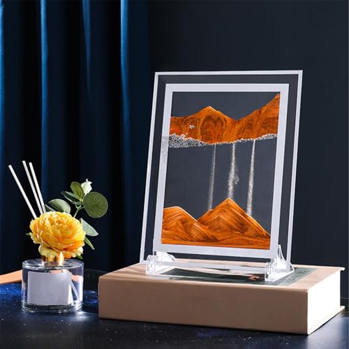 KANLVU Fließende Sandmalerei Flüssige Bewegung Sanduhr Sandbilder Quadratischer Glasrahmen Wohnzimmerornamente Studio-Dekoration Sandscape Kunstgeschenk Für Zu Hause(Gelb,7in) von KANLVU