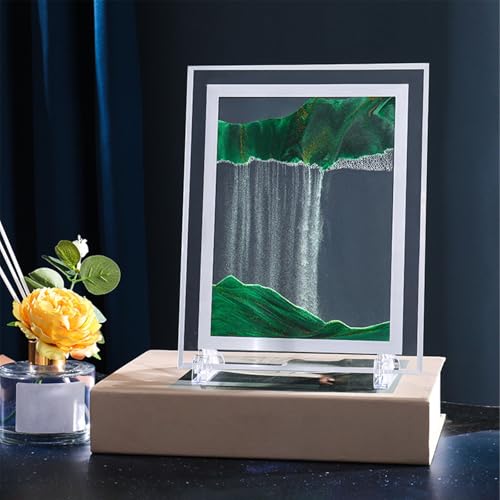 KANLVU Fließende Sandmalerei Flüssige Bewegung Sanduhr Sandbilder Quadratischer Glasrahmen Wohnzimmerornamente Studio-Dekoration Sandscape Kunstgeschenk Für Zu Hause(GrüN,7in) von KANLVU