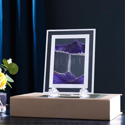 KANLVU Fließende Sandmalerei Flüssige Bewegung Sanduhr Sandbilder Quadratischer Glasrahmen Wohnzimmerornamente Studio-Dekoration Sandscape Kunstgeschenk Für Zu Hause(Purple,7in) von KANLVU