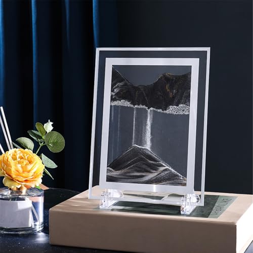 KANLVU Fließende Sandmalerei Flüssige Bewegung Sanduhr Sandbilder Quadratischer Glasrahmen Wohnzimmerornamente Studio-Dekoration Sandscape Kunstgeschenk Für Zu Hause(Schwarz,10in) von KANLVU
