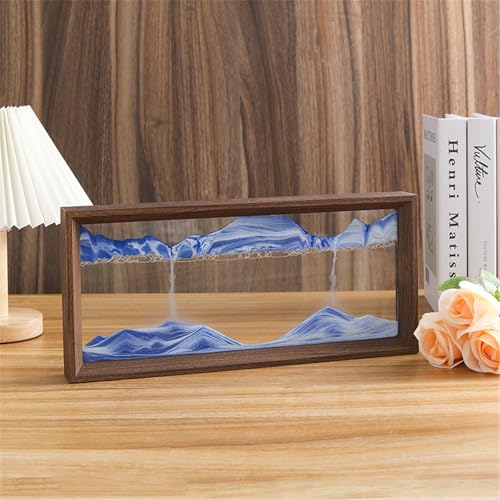 KANLVU Quadratische Form Sandscape Flüssige Bewegung Meereswelle Sandbilder Holzrahmen Fließende Sandmalerei Für Zuhause & Büro Schreibtischaccessoires(Blau,12in) von KANLVU
