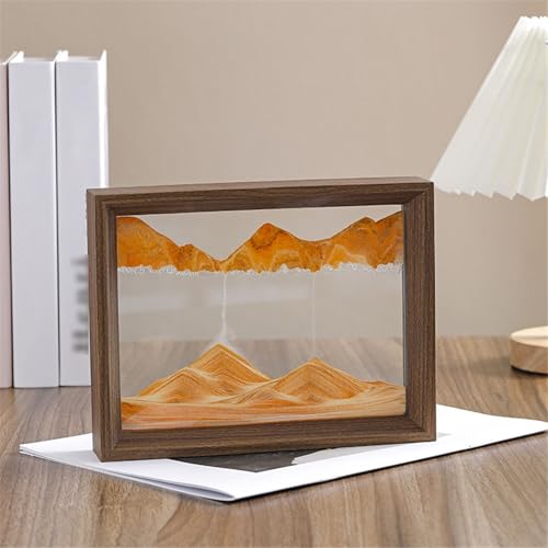 KANLVU Quadratische Form Sandscape Flüssige Bewegung Meereswelle Sandbilder Holzrahmen Fließende Sandmalerei Für Zuhause & Büro Schreibtischaccessoires(Gelb,10in) von KANLVU