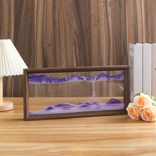 KANLVU Quadratische Form Sandscape Flüssige Bewegung Meereswelle Sandbilder Holzrahmen Fließende Sandmalerei Für Zuhause & Büro Schreibtischaccessoires(Purple,12in) von KANLVU