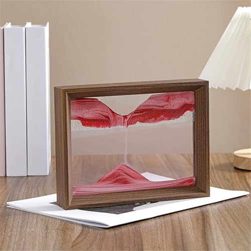KANLVU Quadratische Form Sandscape Flüssige Bewegung Meereswelle Sandbilder Holzrahmen Fließende Sandmalerei Für Zuhause & Büro Schreibtischaccessoires(Rot,10in) von KANLVU