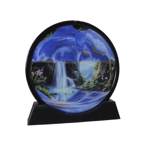 KANLVU Sandbilder 3D-Landschaft Sandscape Flüssige Bewegung Skulptur Fließende Sandmalerei Ornamente Modern Sanduhr Bürodekoration(Blau,7in) von KANLVU