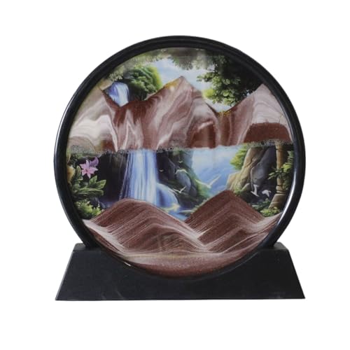 KANLVU Sandbilder 3D-Landschaft Sandscape Flüssige Bewegung Skulptur Fließende Sandmalerei Ornamente Modern Sanduhr Bürodekoration(Brown,12in) von KANLVU