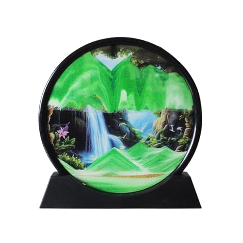 KANLVU Sandbilder 3D-Landschaft Sandscape Flüssige Bewegung Skulptur Fließende Sandmalerei Ornamente Modern Sanduhr Bürodekoration(GrüN,12in) von KANLVU