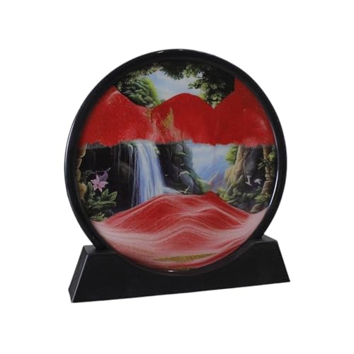 KANLVU Sandbilder 3D-Landschaft Sandscape Flüssige Bewegung Skulptur Fließende Sandmalerei Ornamente Modern Sanduhr Bürodekoration(Rot,12in) von KANLVU