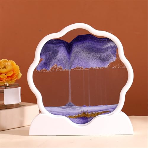 KANLVU Sandbilder Bild Flüssige Bewegung Rahmen In PflaumenblüTenform Fließende Sandmalerei Für Stressabbau Sanduhr Sandscape Dekorationsgeschenk(Purple,White Frame) von KANLVU