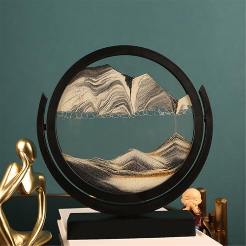 KANLVU Sandbilder Sandscape 3D Flüssige Bewegung Dynamischer Schreibtisch 360° Drehbar Fließende Sandmalerei Für Büro Meditation Stressabbau(Black,8IN_Black Frame) von KANLVU
