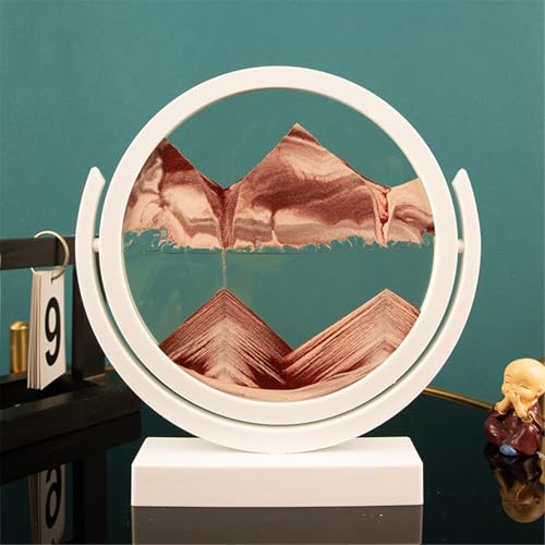 KANLVU Sandbilder Sandscape 3D Flüssige Bewegung Dynamischer Schreibtisch 360° Drehbar Fließende Sandmalerei Für Büro Meditation Stressabbau(Brown,12IN_White Frame) von KANLVU