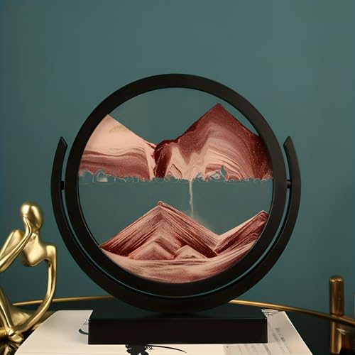 KANLVU Sandbilder Sandscape 3D Flüssige Bewegung Dynamischer Schreibtisch 360° Drehbar Fließende Sandmalerei Für Büro Meditation Stressabbau(Brown,8IN_Black Frame) von KANLVU
