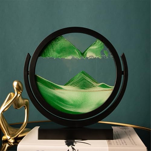 KANLVU Sandbilder Sandscape 3D Flüssige Bewegung Dynamischer Schreibtisch 360° Drehbar Fließende Sandmalerei Für Büro Meditation Stressabbau(Green,8IN_Black Frame) von KANLVU